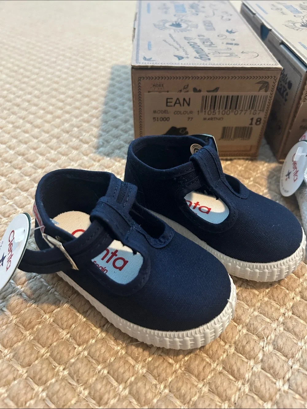 TWO NEW WITH TAGS Cienta baby girls shoes. Navy and silver - sz 18 (0-9 months).